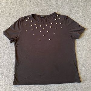 ZARA Brown Short Sleeve shirt with Pearls